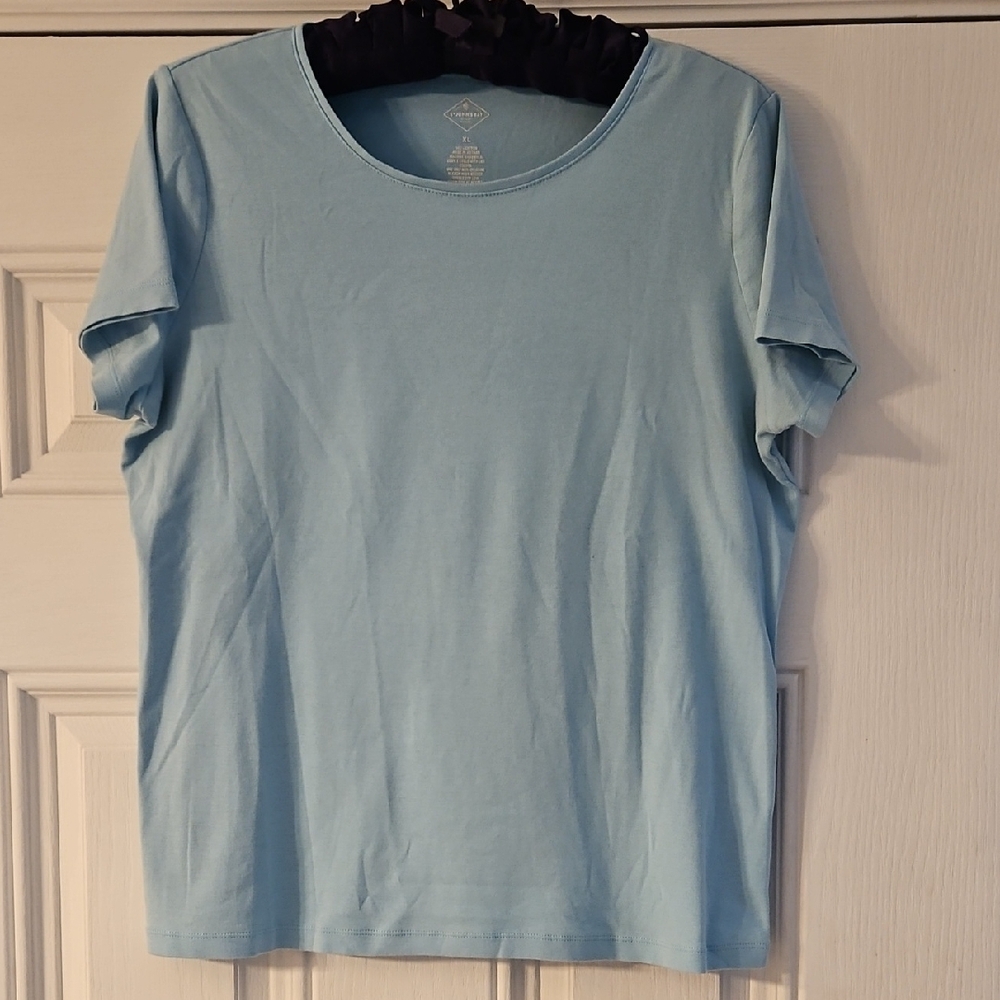 St. John's Bay Blue Fitted Short Sleeve T-Shirt